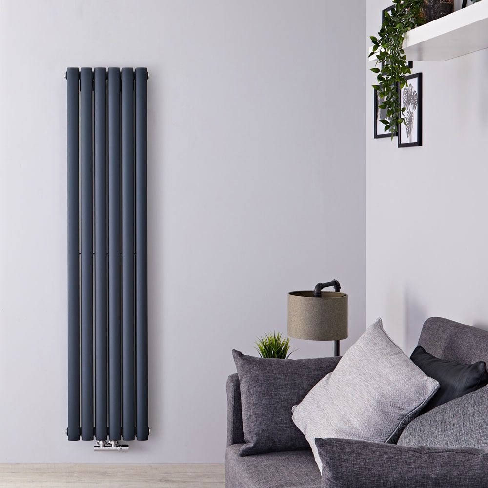 Design Heizkörper Mittelanschluss Vertikal Anthrazit 1600mm x 354mm 1162W (doppellagig) - Revive Caldae