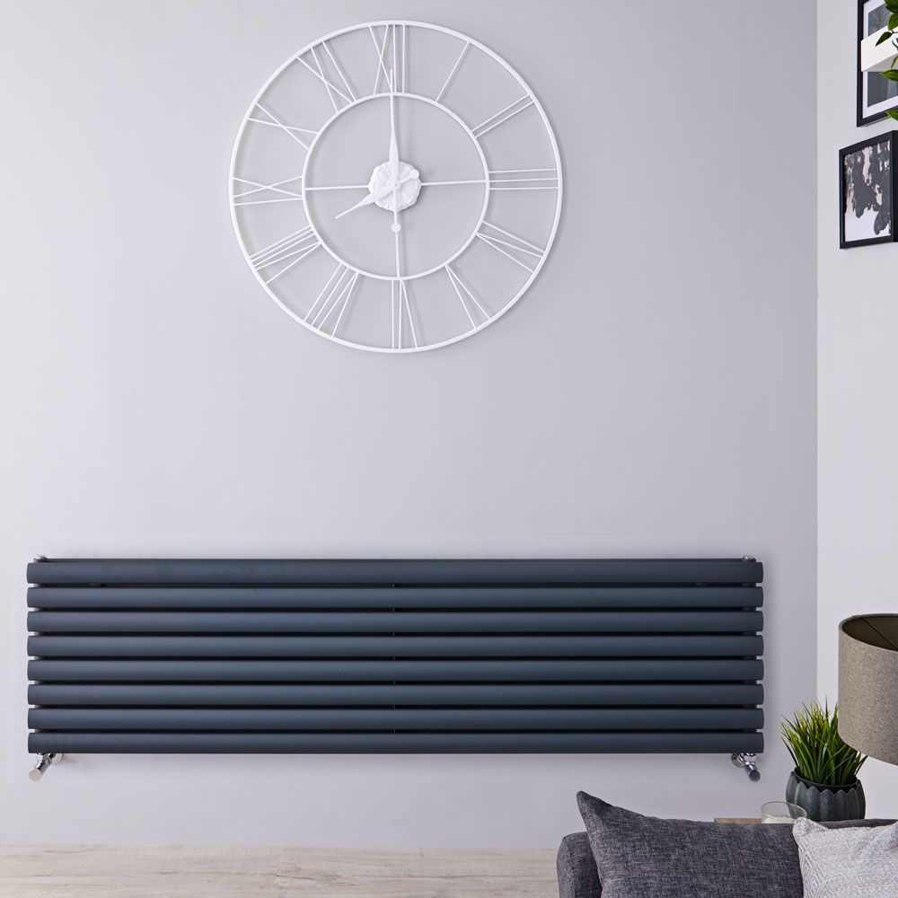 Design Heizkörper Horizontal Anthrazit 472mm x 1600mm 1610W (doppellagig) - Revive