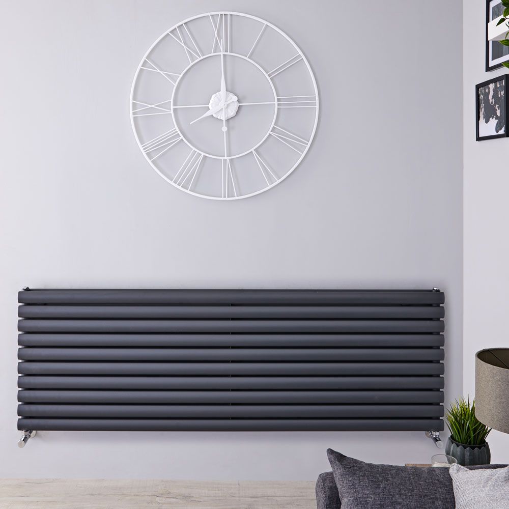 Design Heizkörper Horizontal Anthrazit 590mm x 1600mm 1881W (doppellagig) - Revive