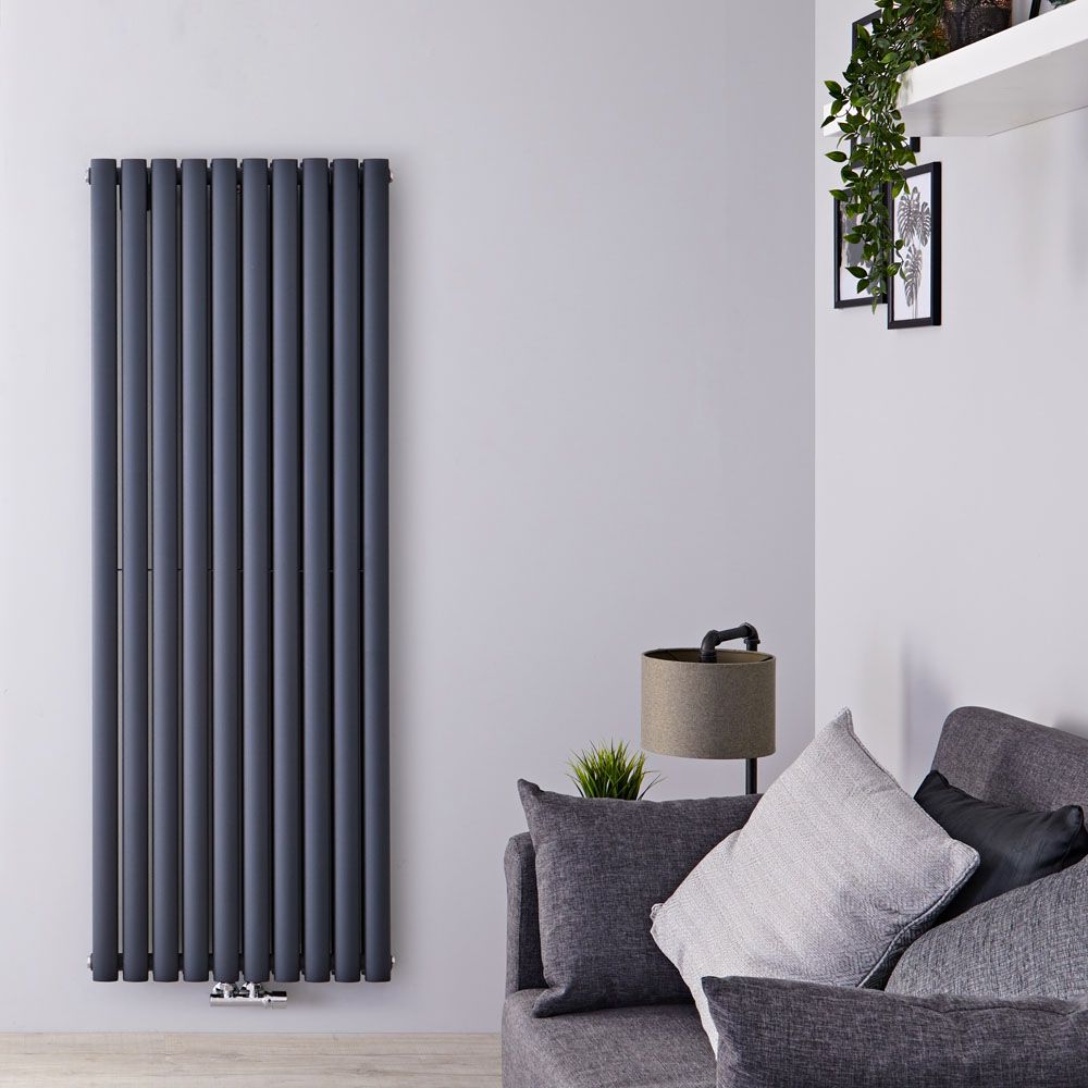 Design Heizkörper Mittelanschluss Vertikal Anthrazit 1600mm x 590mm 1937W (doppellagig) - Revive Caldae