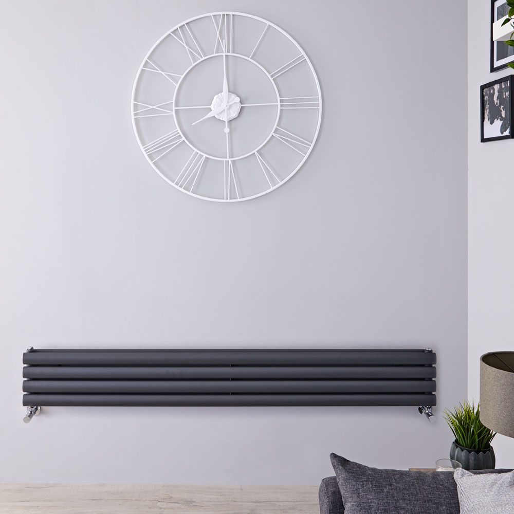 Design Heizkörper Horizontal Anthrazit 236mm x 1600mm 814W (doppellagig) - Revive Slim