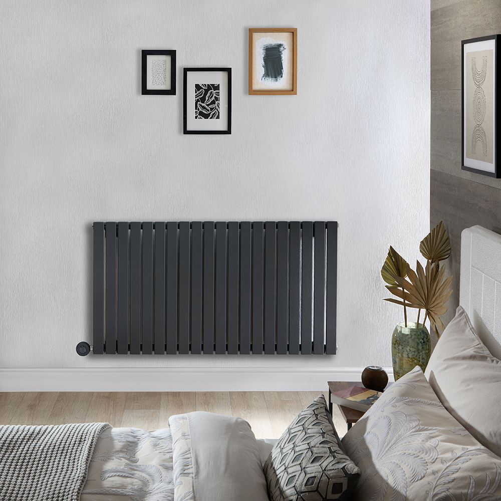 Elektrischer Design-Heizkörper Horizontal (Einlagig) 635mm x 1180mm "mit WLAN-Heizelement zur Festverdrahtung" Anthrazit - Slone - ECOSO by Hudson Reed