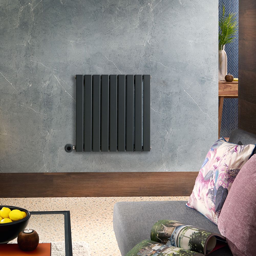 Elektrischer Design-Heizkörper Horizontal (Einlagig) 635mm x 630mm "mit WLAN-Heizelement zur Festverdrahtung" Anthrazit - Delta - ECOSO by Hudson Reed