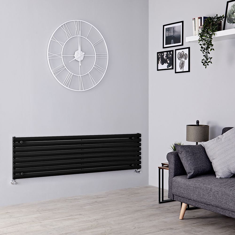 Design Heizkörper Horizontal Mattschwarz 472mm x 1600mm 1304W (einlagig) - Revive