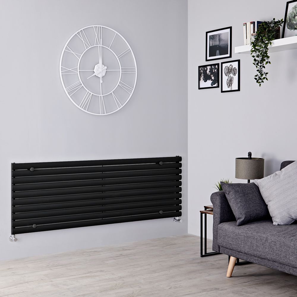 Design Heizkörper Horizontal Mattschwarz 590mm x 1600mm 1298W (einlagig) - Revive