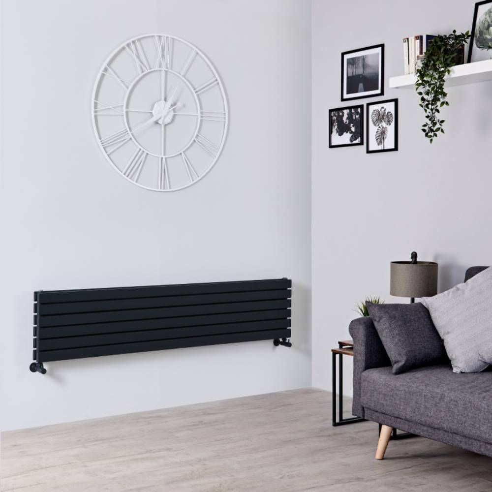 Design Heizkörper (doppellagig) horizontal – 354mm x 1600mm - Schwarz – Sloane
