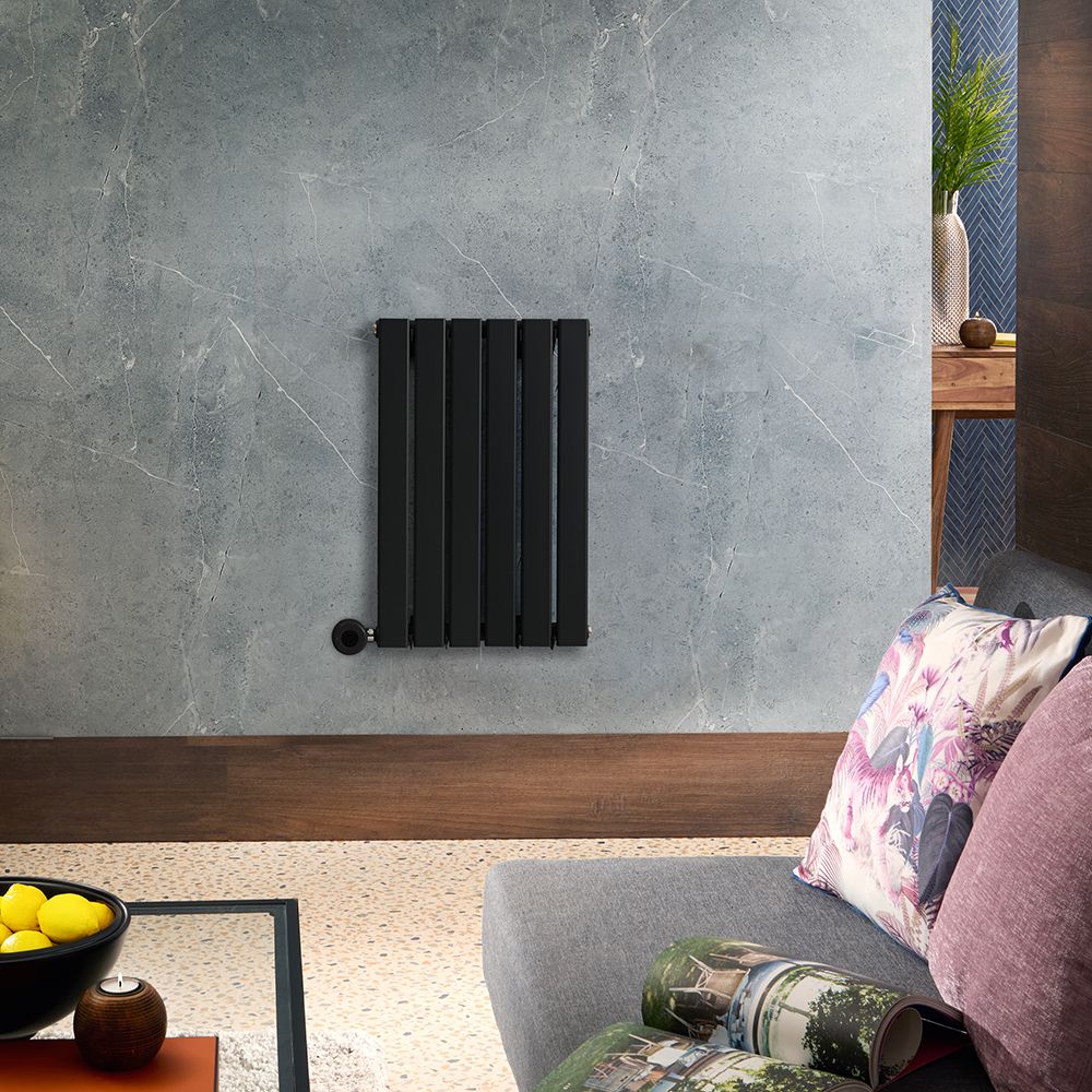 Elektrischer Design-Heizkörper Horizontal (Einlagig) 635mm x 420mm "mit WLAN-Heizelement zur Festverdrahtung" Schwarz - Delta - ECOSO by Hudson Reed