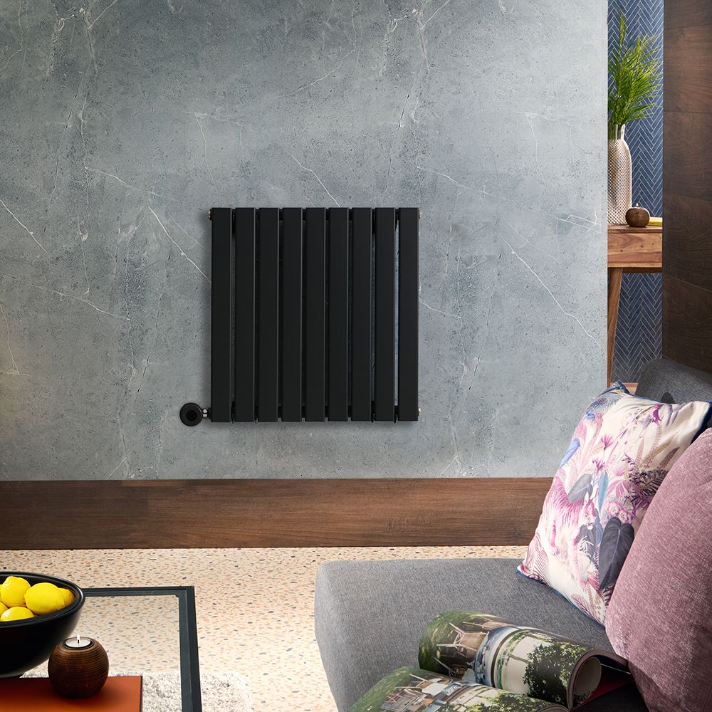 Elektrischer Design-Heizkörper Horizontal (Einlagig) 635mm x 630mm "mit WLAN-Heizelement zur Festverdrahtung" Schwarz - Delta - ECOSO by Hudson Reed