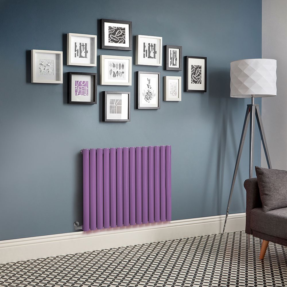 Elektrischer Design Heizkörper (einlagig), horizontal, H 635mm - Lila (Lush Purple) - Breite, Thermostat und Kabelabdeckung wählbar - Revive