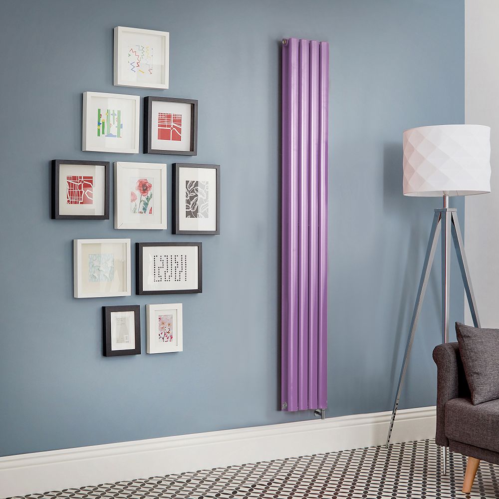 Elektrischer Design Heizkörper, vertikal, B 236mm - Lila (Lush Purple) - Höhe, Thermostat und Kabelabdeckung wählbar - Revive