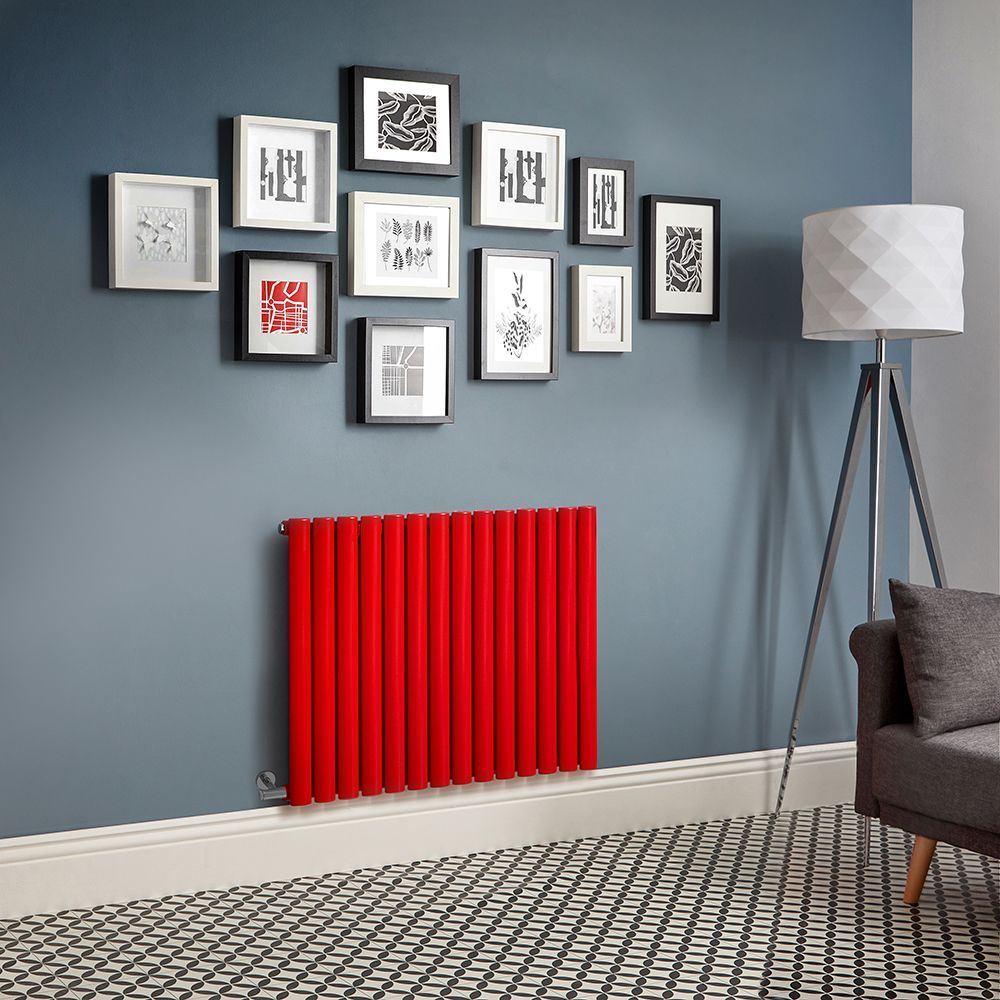 Elektrischer Design Heizkörper (einlagig), horizontal, H 635mm - Rot (Siamese Red) - Breite, Thermostat und Kabelabdeckung wählbar - Revive