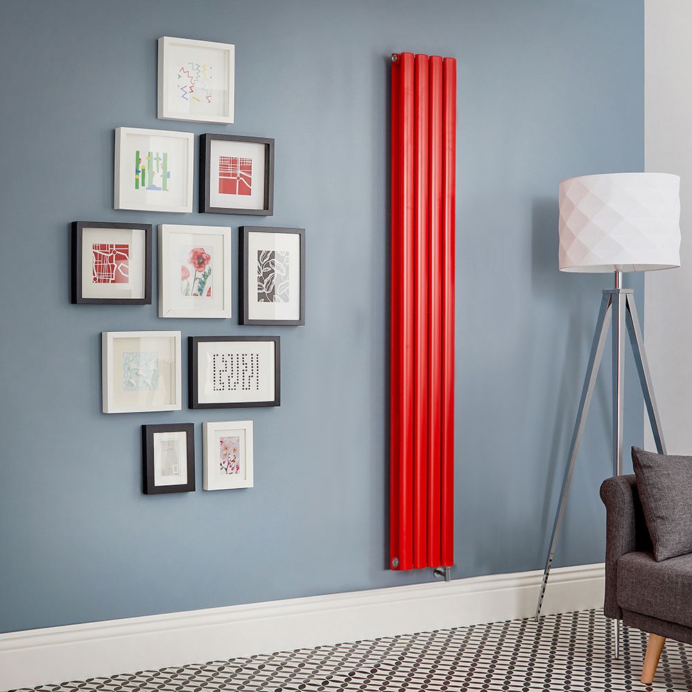 Elektrischer Design Heizkörper, vertikal, B 236mm - Rot (Siamese Red) - Höhe, Thermostat und Kabelabdeckung wählbar - Revive