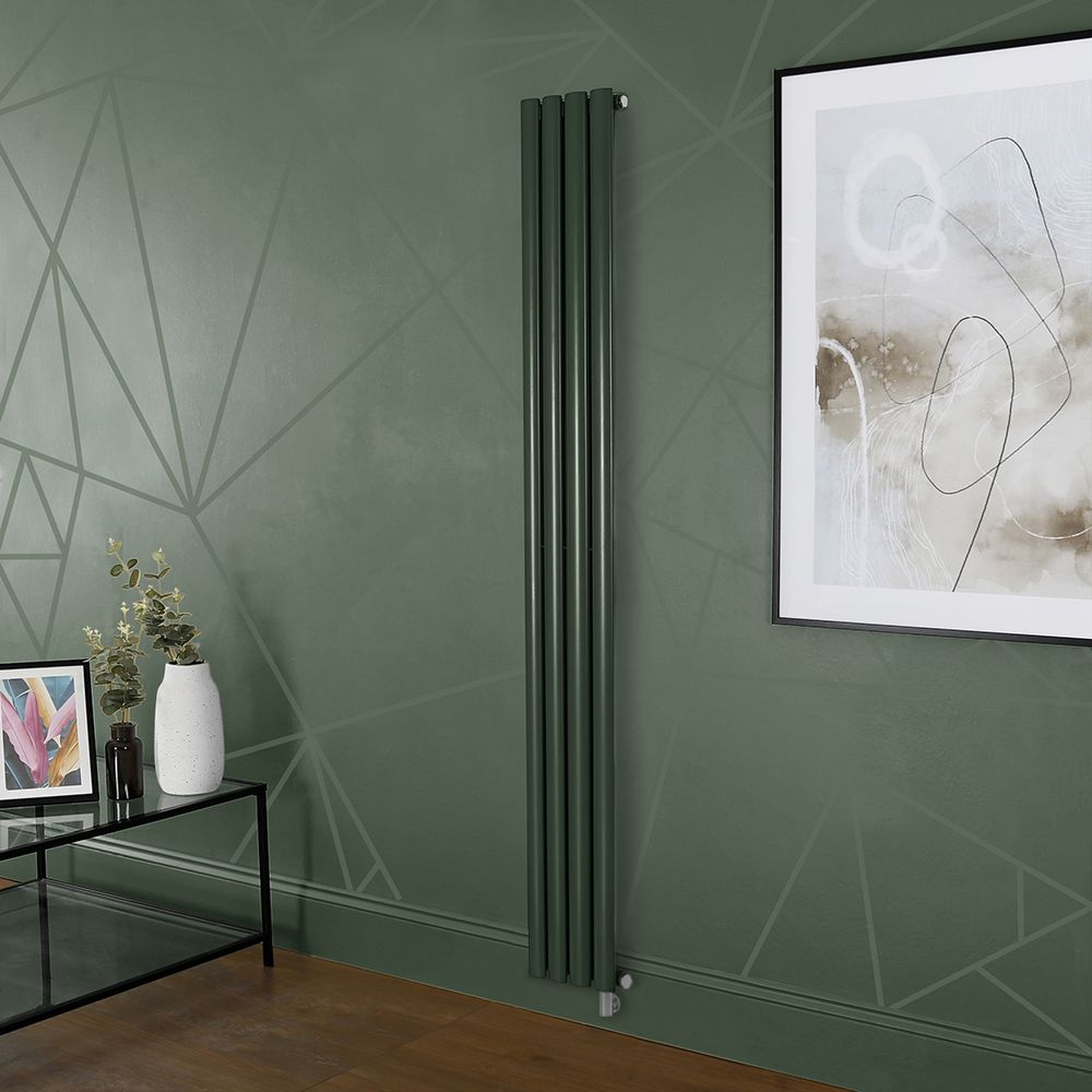 Elektrischer Design Heizkörper, vertikal, B 236mm - Grün (Evergreen) - Höhe, Thermostat und Kabelabdeckung wählbar - Revive