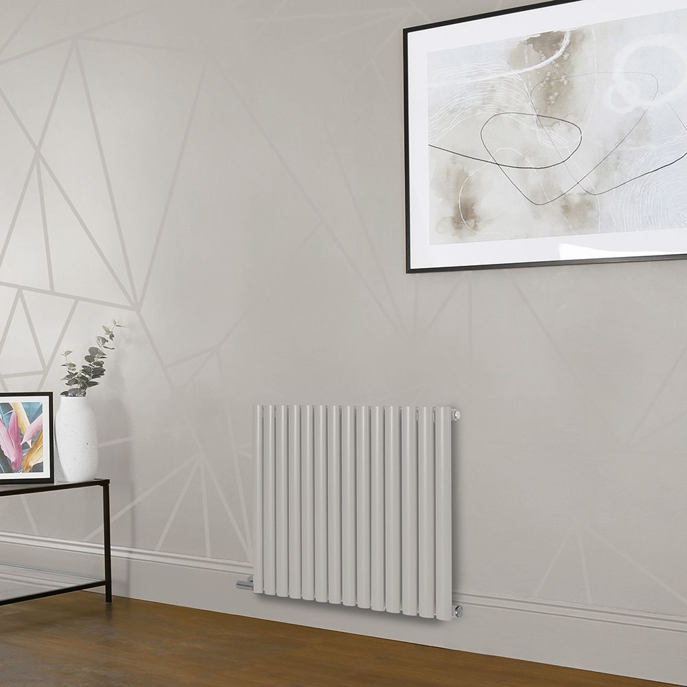 Elektrischer Design Heizkörper (einlagig), horizontal, H 635mm - Weiß (Pearl White) - Breite, Thermostat und Kabelabdeckung wählbar - Revive