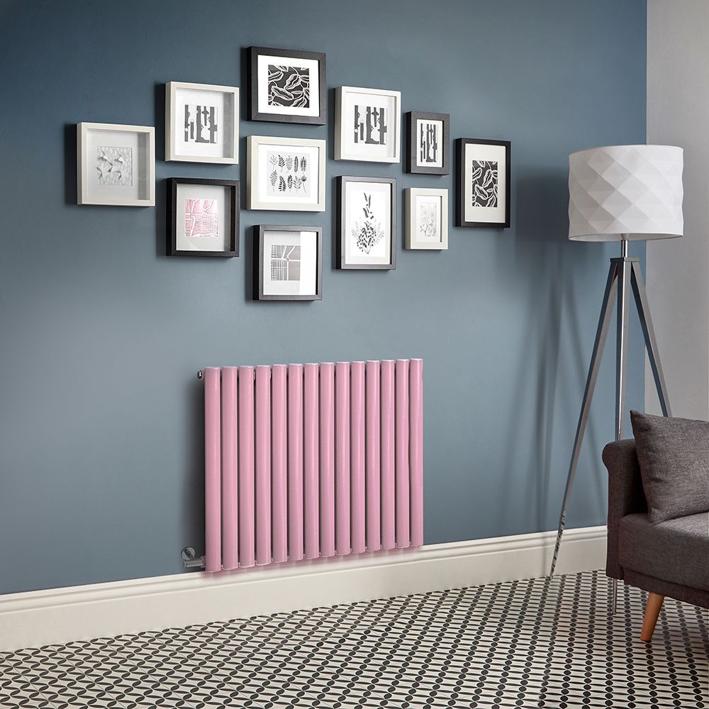 Elektrischer Design Heizkörper (einlagig), horizontal, H 635mm - Rosa (Camellia Pink) - Breite, Thermostat und Kabelabdeckung wählbar - Revive