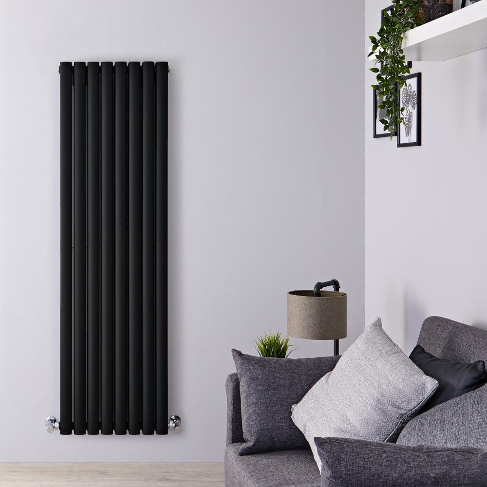 Design Heizkörper Vertikal Mattschwarz 1600mm x 472mm 1818W (doppellagig) - Revive