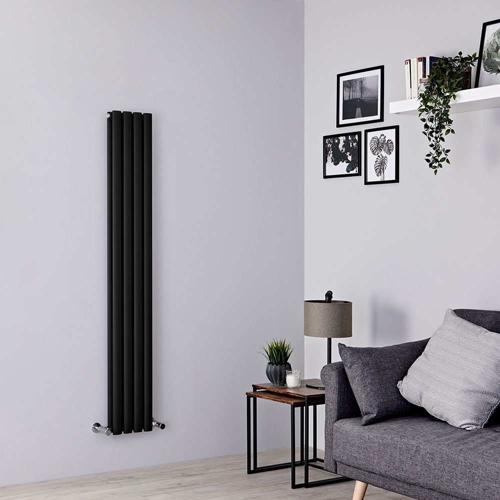 Design Heizkörper Vertikal Doppellagig Matt-Schwarz 1600mm x 236mm 819W - Revive Slim