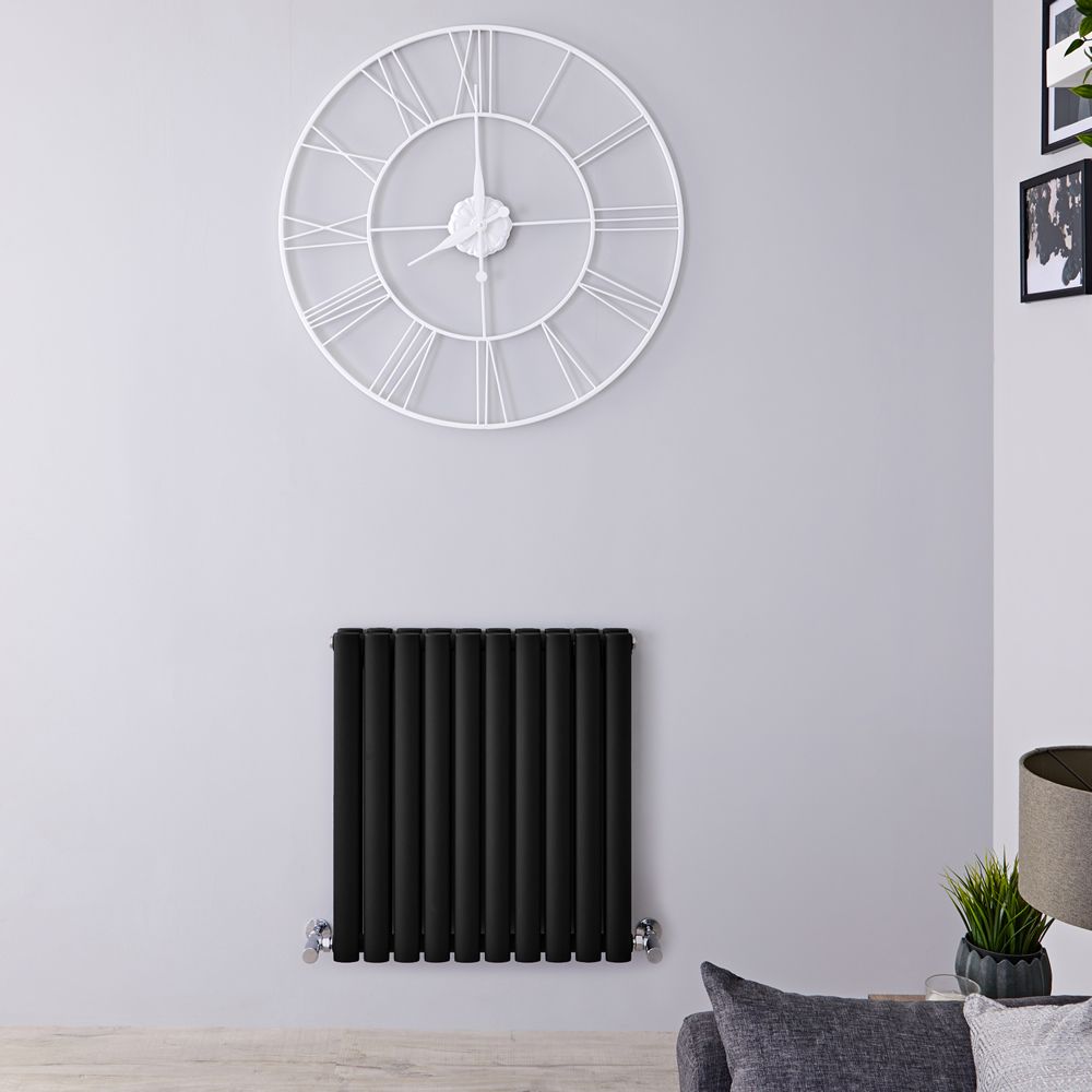 Design Heizkörper Horizontal (Doppellaging) 635mm x 590mm | Schwarz - Revive