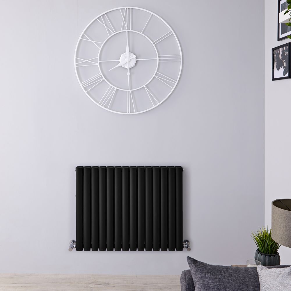 Design Heizkörper Horizontal (Doppellaging) 635mm x 826mm | Schwarz - Revive