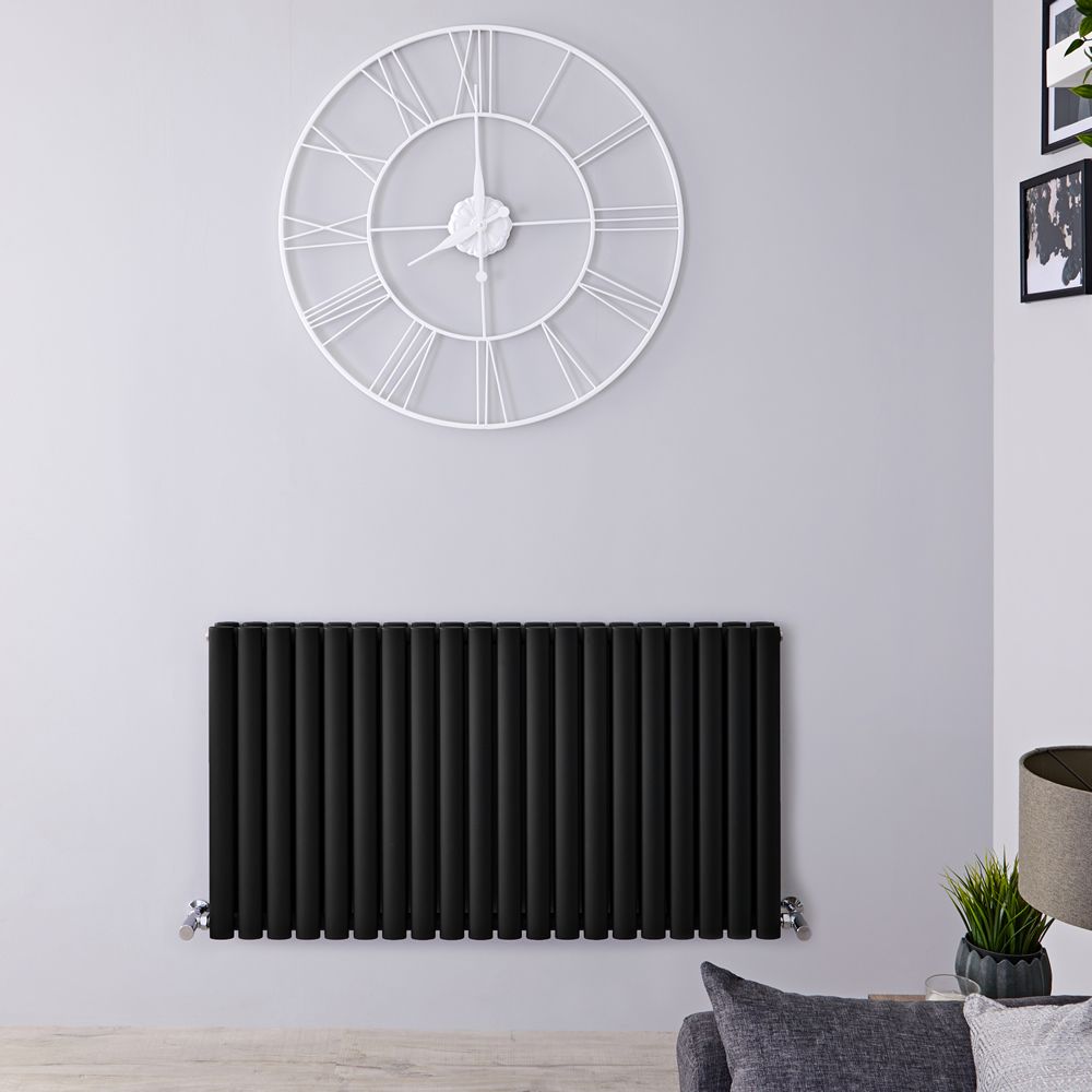 Design Heizkörper Horizontal (Doppellaging) 635mm x 1180mm | Schwarz - Revive