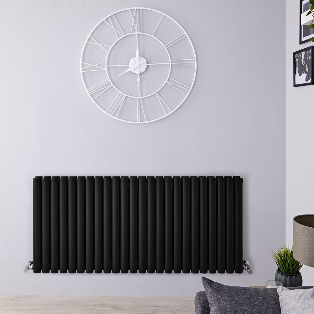 Design Heizkörper Horizontal (Doppellaging) 635mm x 1416mm | Schwarz - Revive