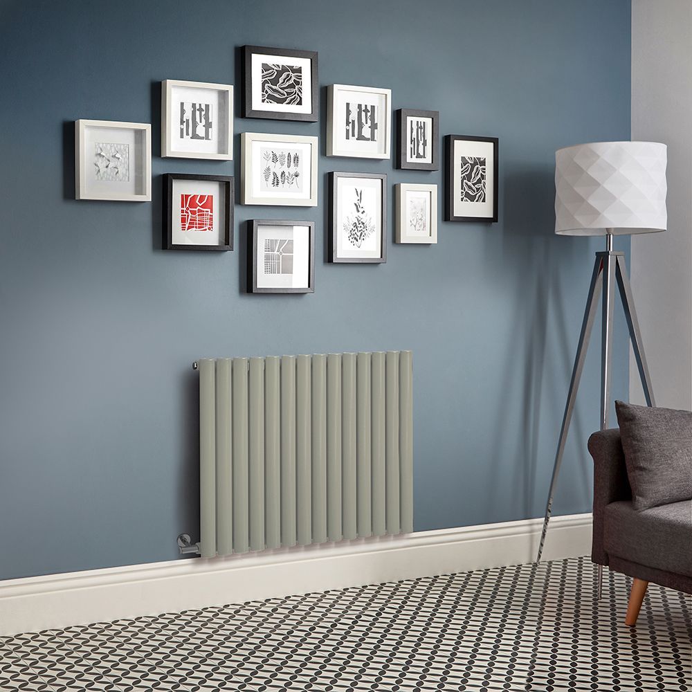 Elektrischer Design Heizkörper (einlagig), horizontal, H 635mm - Grün (Sage Leaf Green) - Breite, Thermostat und Kabelabdeckung wählbar - Revive
