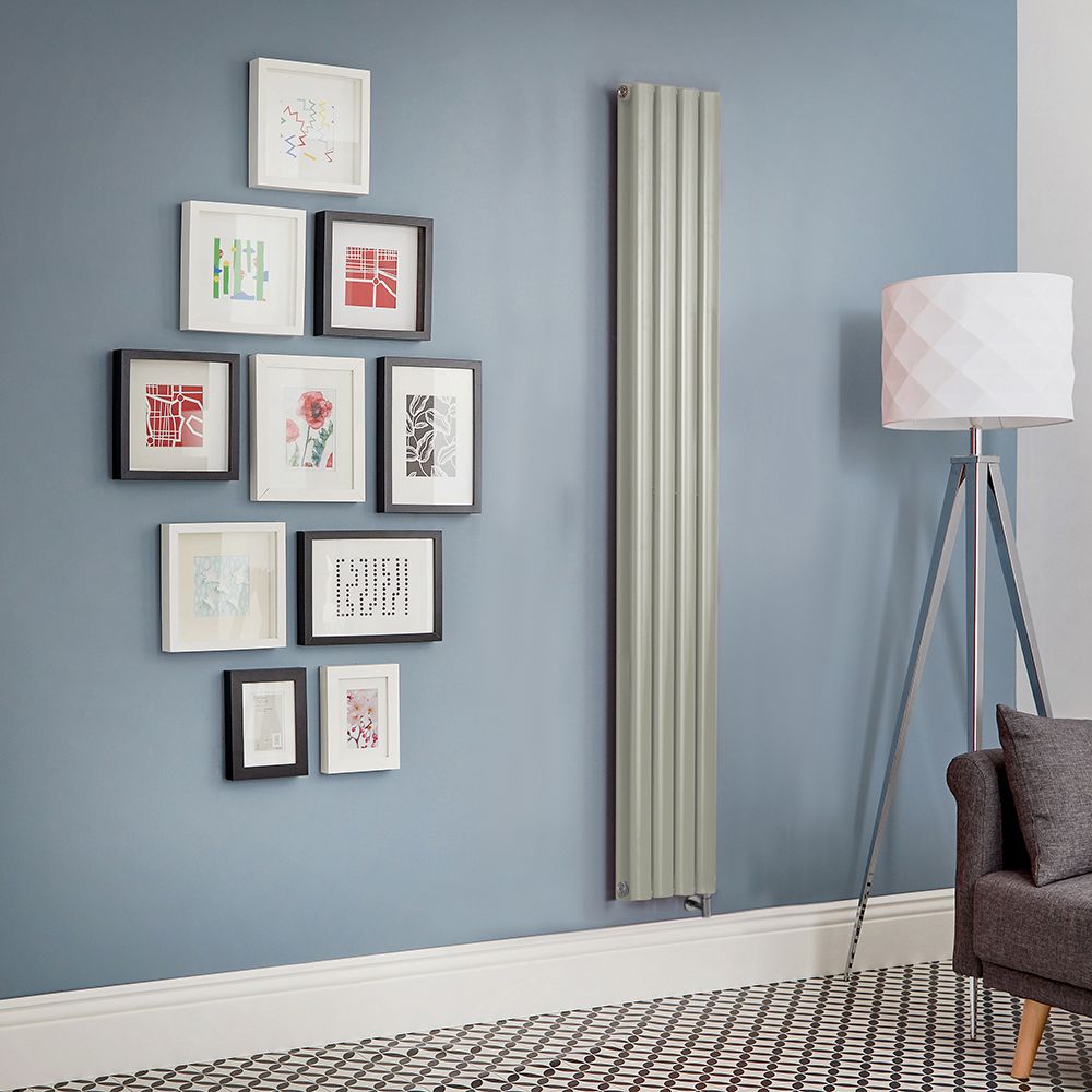 Elektrischer Design Heizkörper, vertikal, B 236mm - Grün (Sage Leaf Green) - Höhe, Thermostat und Kabelabdeckung wählbar - Revive