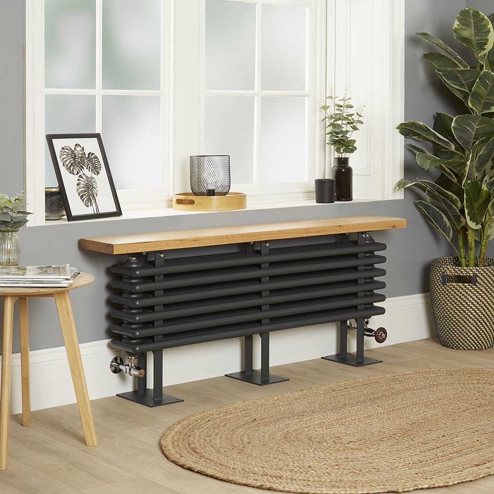 Gliederheizkörper mit Sitzbank, horizontal – Anthrazit – 480mm x 1200mm, 915W – Regent Bench