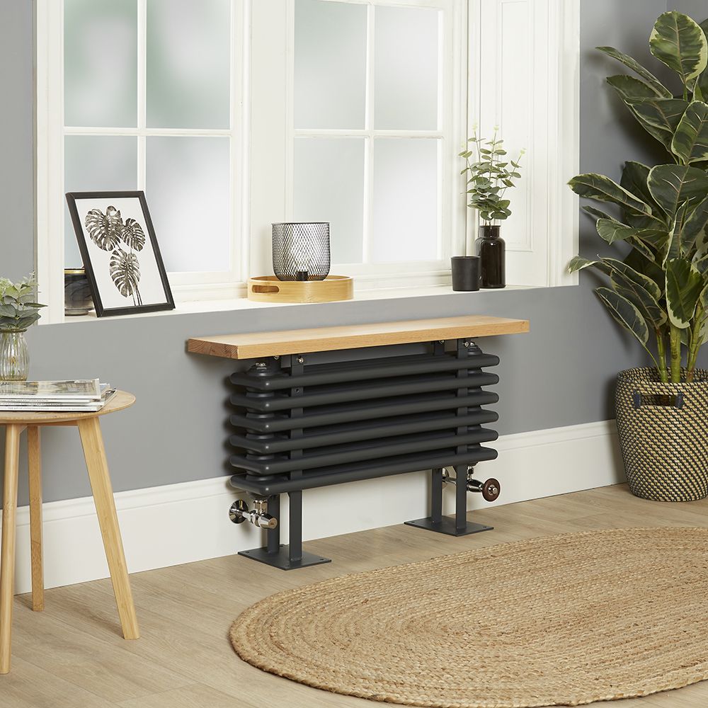 Gliederheizkörper mit Sitzbank, horizontal – Anthrazit – 480mm x 850mm, 606W – Regent Bench