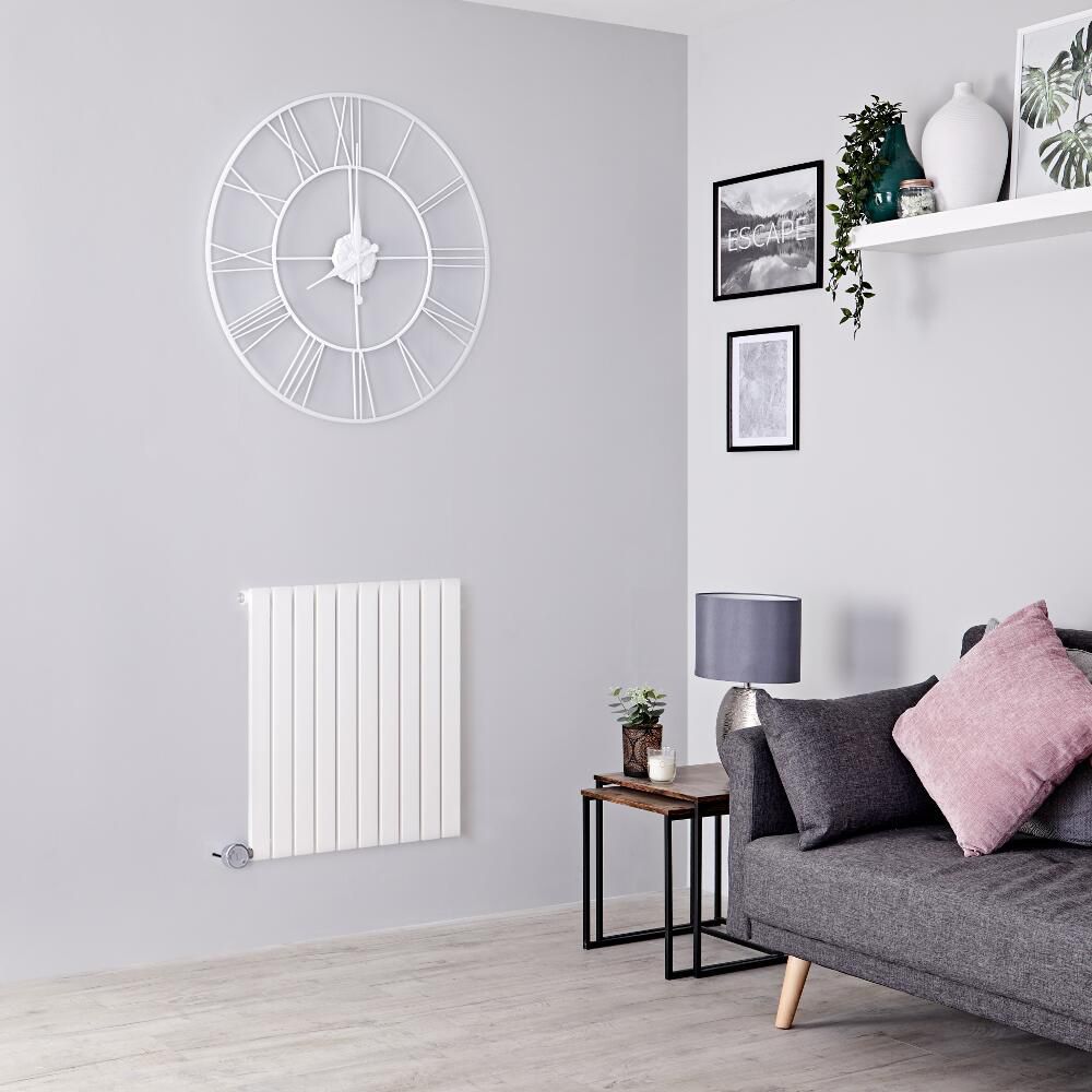Elektrischer Design-Heizkörper Horizontal (Einlagig) 635mm x 590mm "mit WLAN-Heizelement zur Festverdrahtung" Weiß - Sloane - ECOSO by Hudson Reed