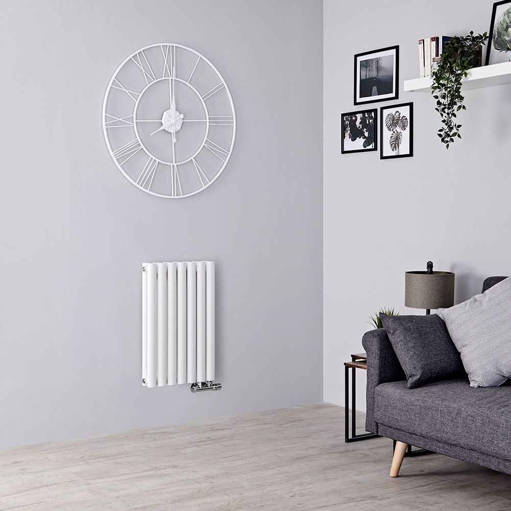 Design Heizkörper Mittelanschluss Versetzt Horizontal Weiß 635mm x 413mm 729W (doppellagig) - Revive Caldae