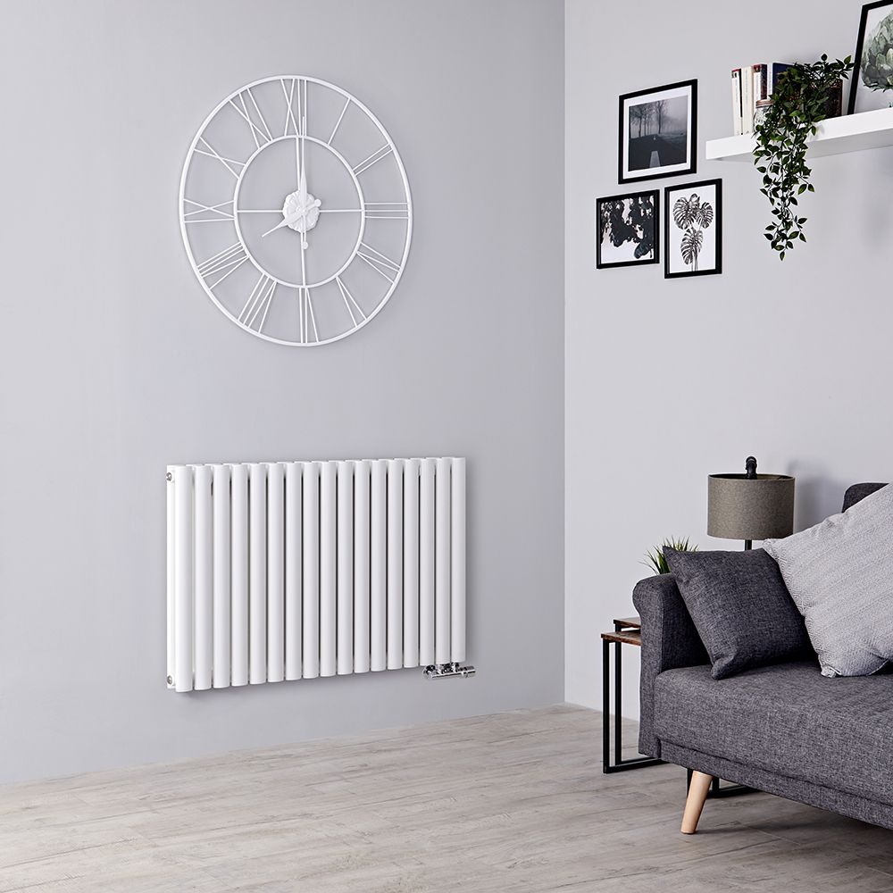 Design Heizkörper Mittelanschluss Versetzt Horizontal Weiß 635mm x 1000mm 1773W (doppellagig) - Revive Caldae