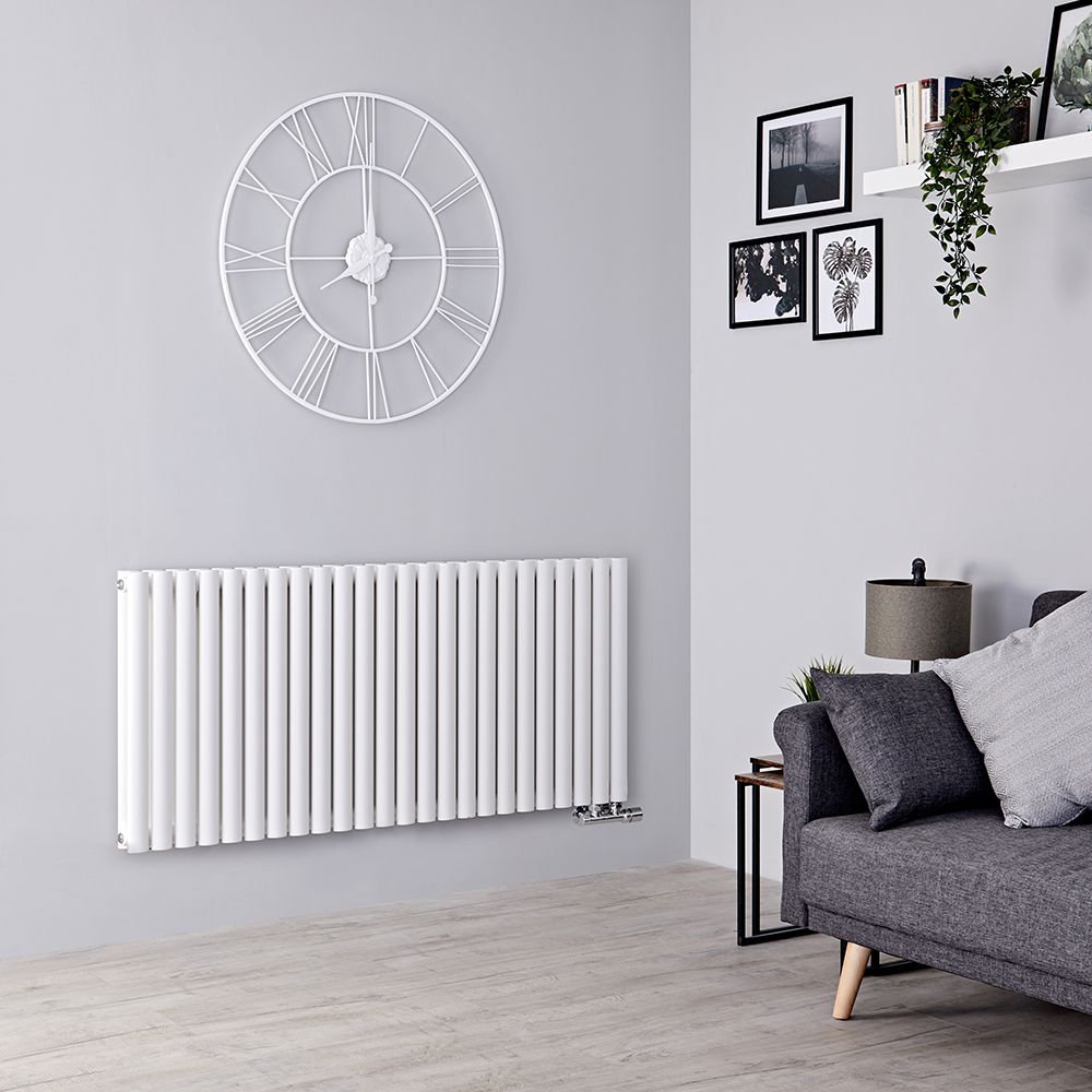 Design Heizkörper Mittelanschluss Versetzt Horizontal Weiß 635mm x 1416mm 2503W (doppellagig) - Revive Caldae