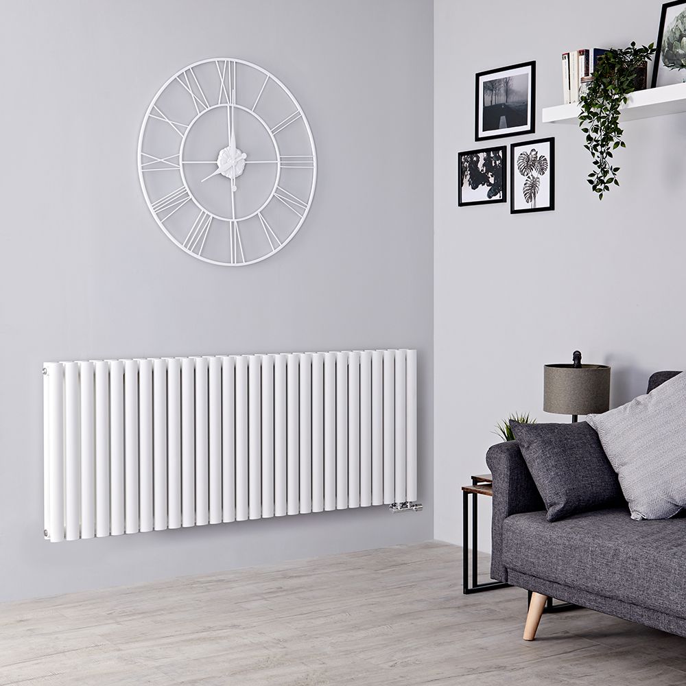 Design Heizkörper Mittelanschluss Versetzt Horizontal Weiß 635mm x 1652mm 2614W (doppellagig) - Revive Caldae