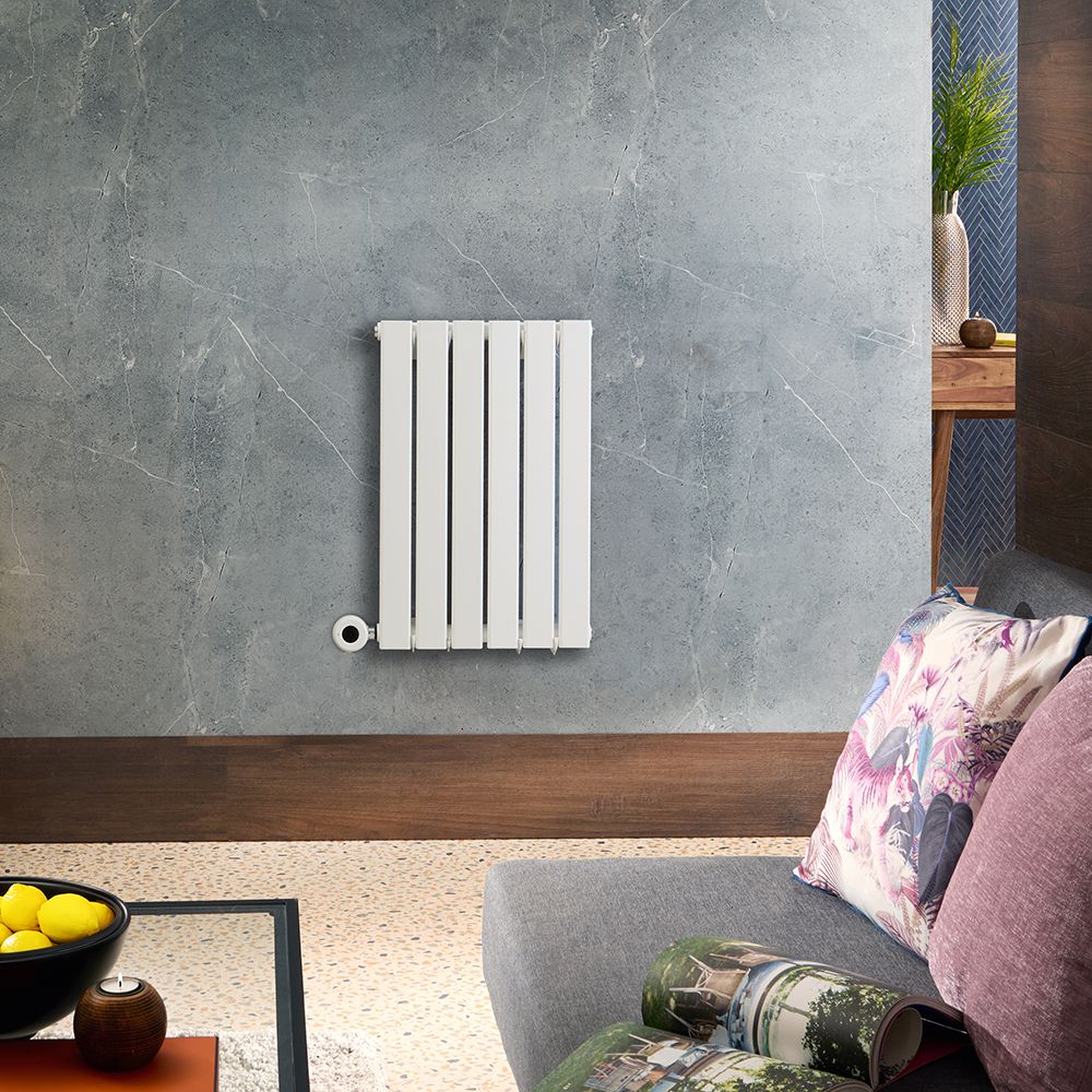 Elektrischer Design-Heizkörper Horizontal (Einlagig) 635mm x 420mm "mit WLAN-Heizelement zur Festverdrahtung" Weiß - Delta - ECOSO by Hudson Reed