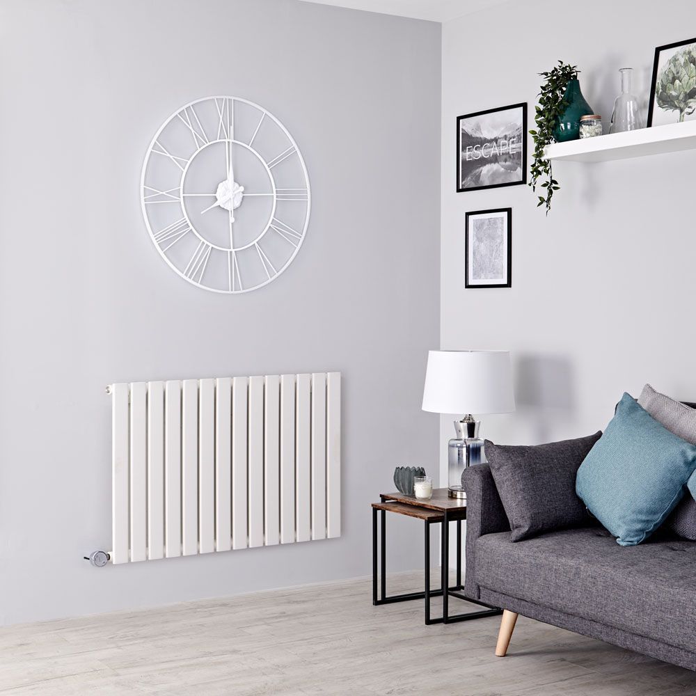 Elektrischer Design-Heizkörper Horizontal (Einlagig) 635mm x 980mm "mit WLAN-Heizelement zur Festverdrahtung" Weiß - Delta - ECOSO by Hudson Reed