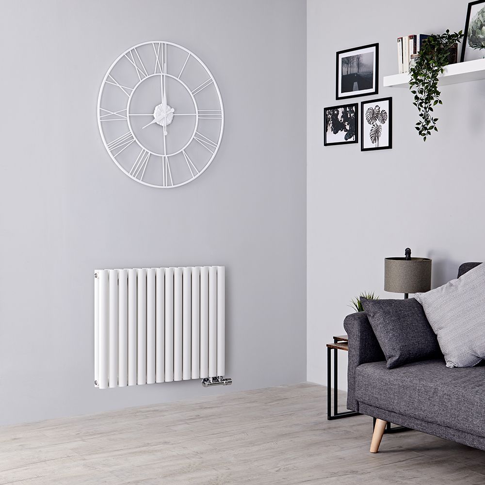 Design Heizkörper Mittelanschluss Versetzt Horizontal H635mm Weiß, Breite Wählbar - Revive Caldae
