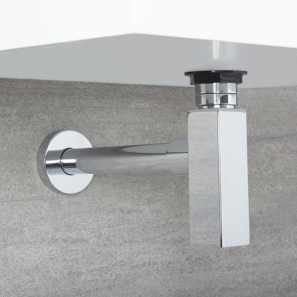 Flaschensiphon für Waschbecken eckig - Chrom