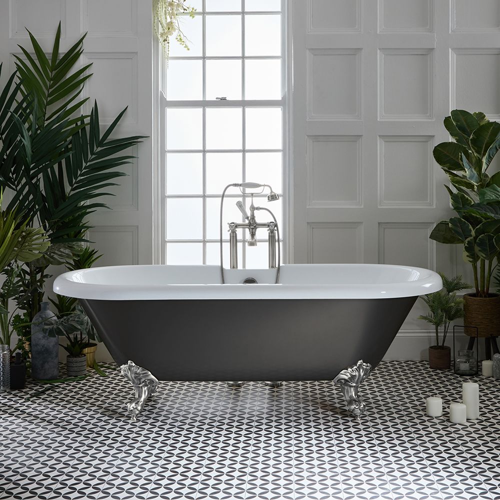 Freistehende Badewanne mit Mittelablauf, 1795mm x 785mm | Metallicfarbe und Farbe der Füße wählbar – Oxford