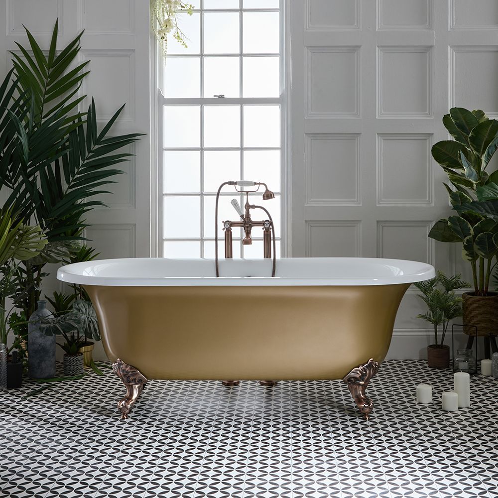 Freistehende Badewanne mit Mittelablauf, 1730mm x 780mm | Metallicfarbe und Farbe der Füße wählbar – Richmond