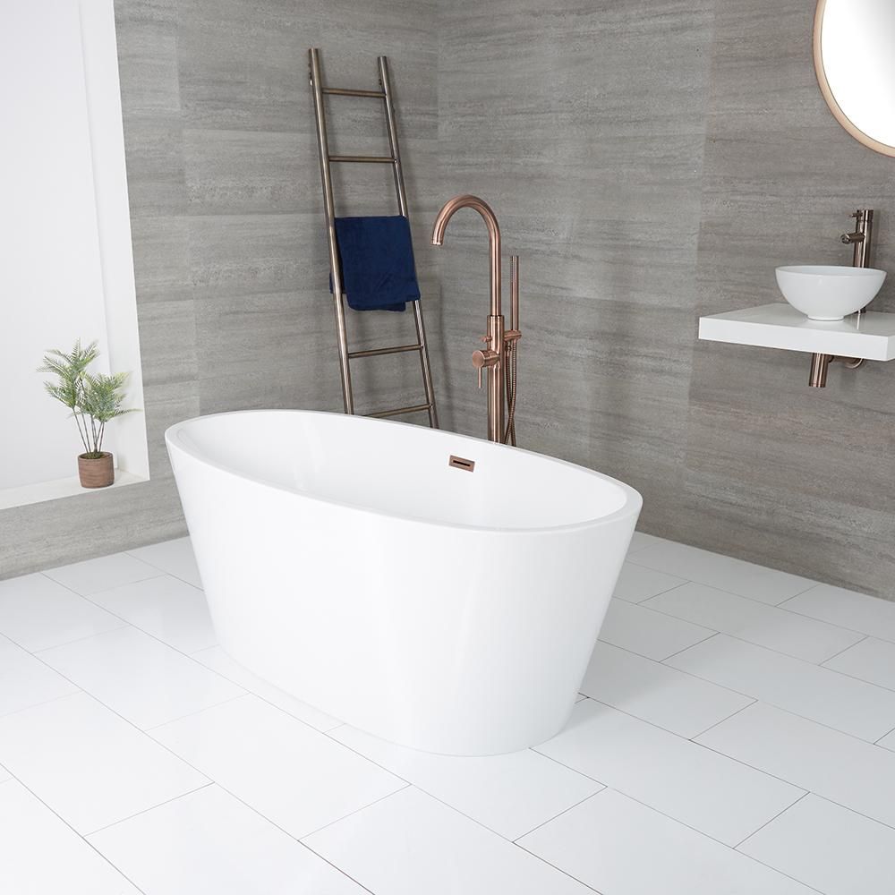 Freistehende Badewanne (oval), mit zwei Rückenschrägen, 1595mm x 740mm, Mittelablauf – Farbe der Überlaufgarnitur wählbar – Ashbury