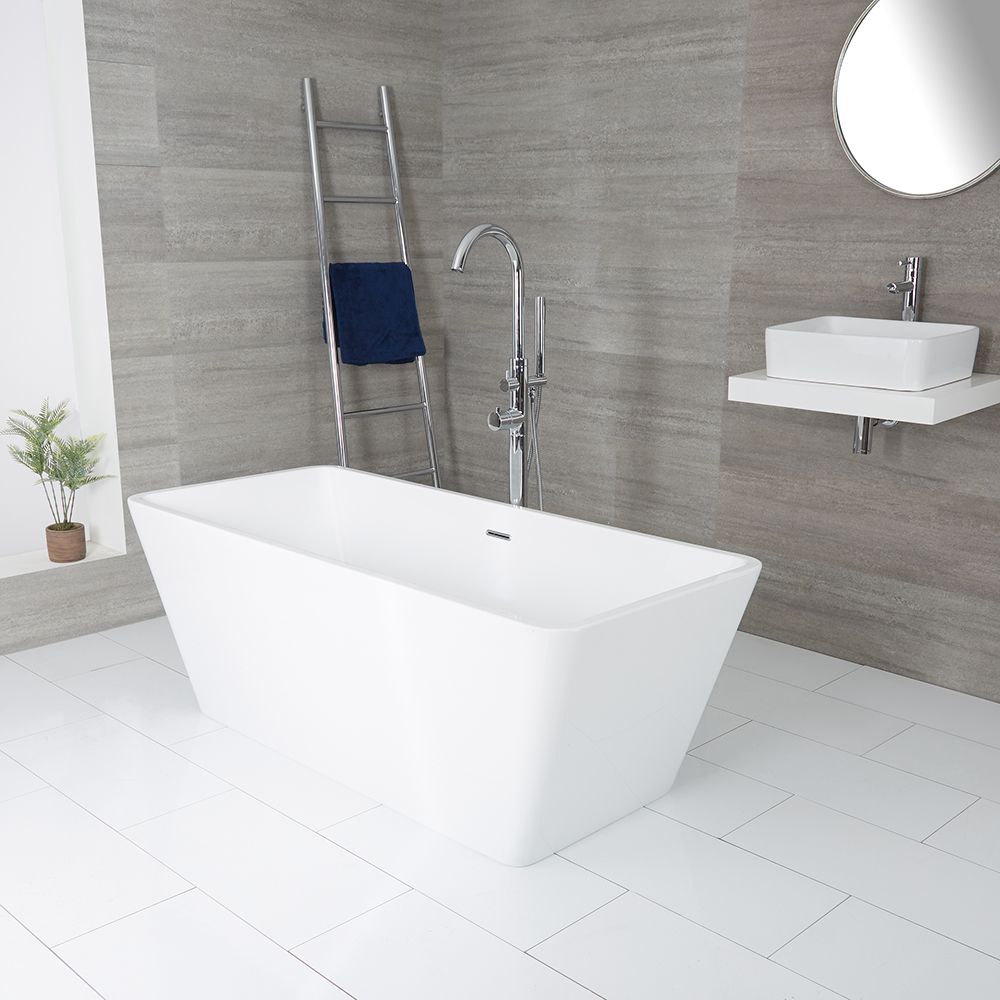 Freistehende Badewanne (rechteckig) mit zwei Rückenschrägen, 1615mm x 720mm, Mittelablauf - Sandford