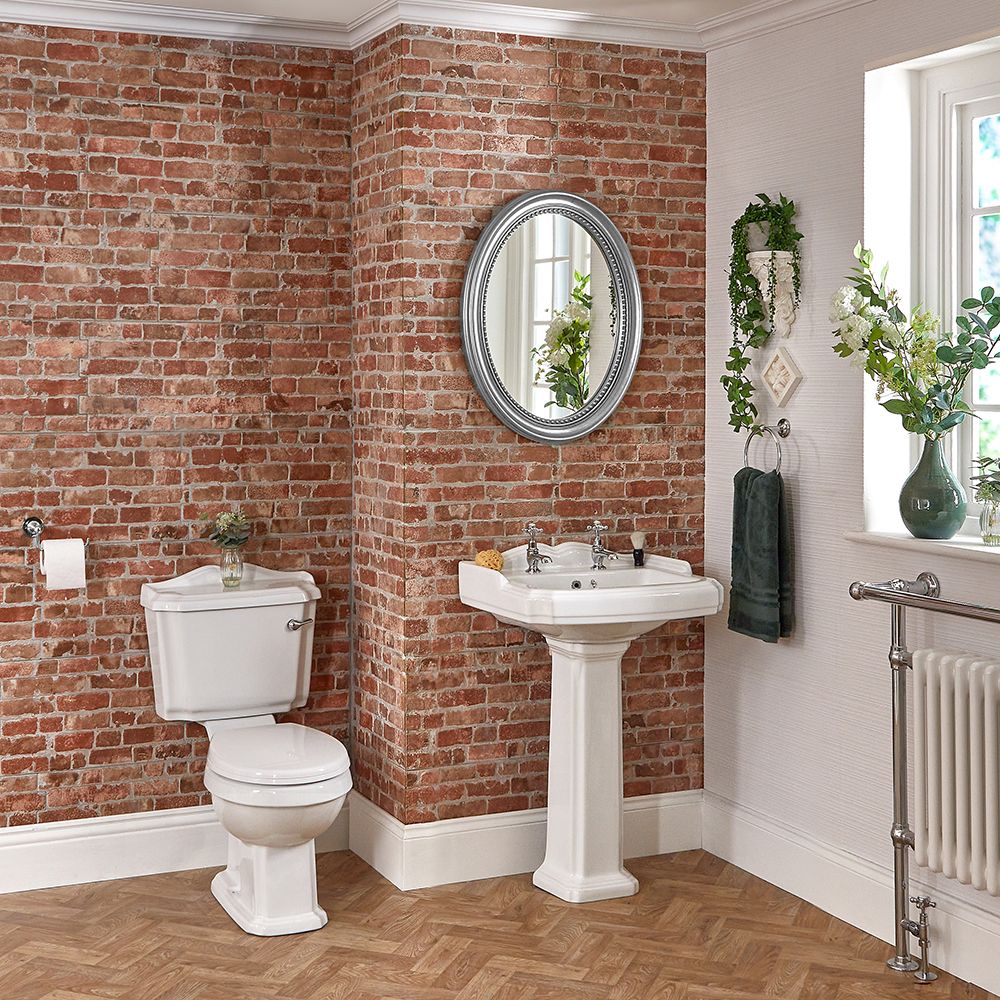 Traditionelles 2-Loch Säulen-Waschbecken und Toilette Set - Regent