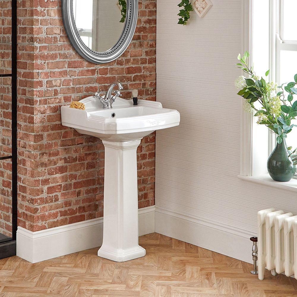 Retro Standwaschbecken (1 Hahnloch) mit Säule 590mm - Regent