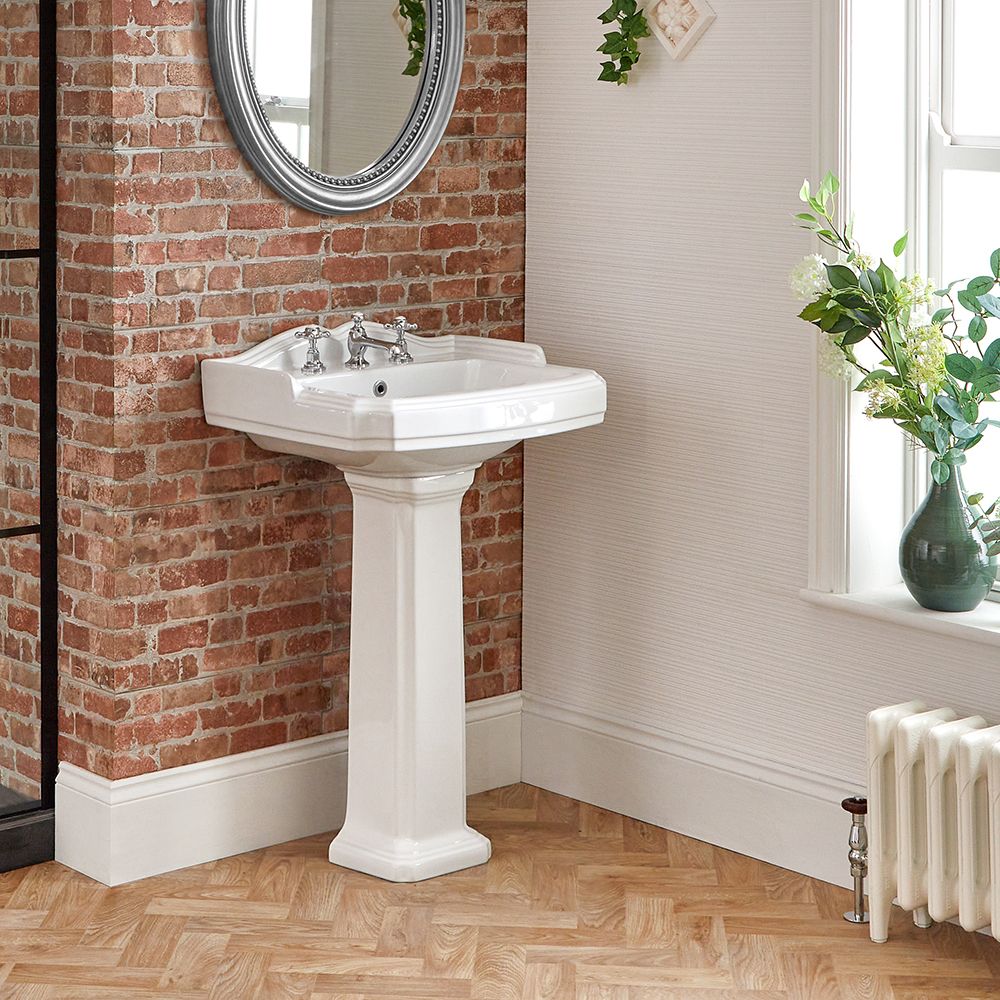 Retro Standwaschbecken (3 Hahnlöcher) mit Säule 590mm - Regent