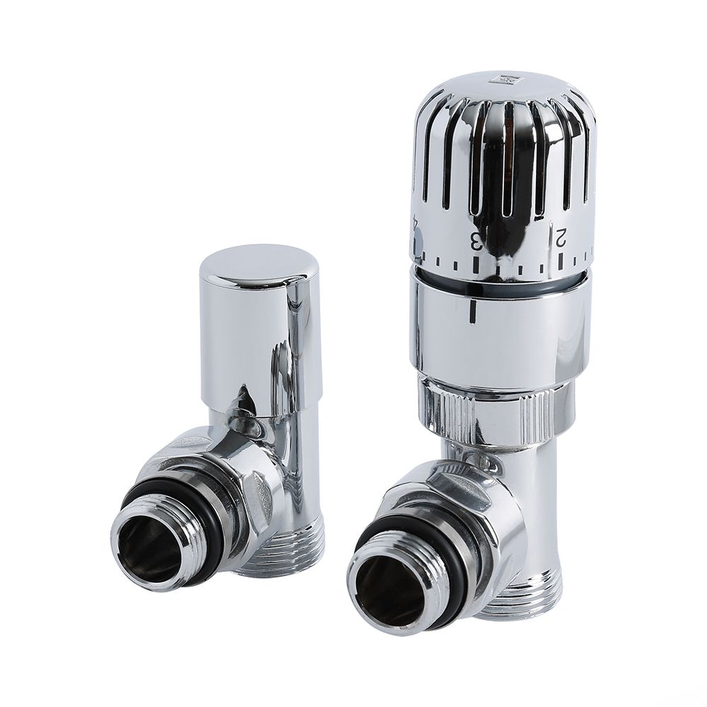 Heizkörper-Winkelventile, Paar, thermostatisch, mit Eurokonus Adapter für 14mm Kupferrohr, Chrom