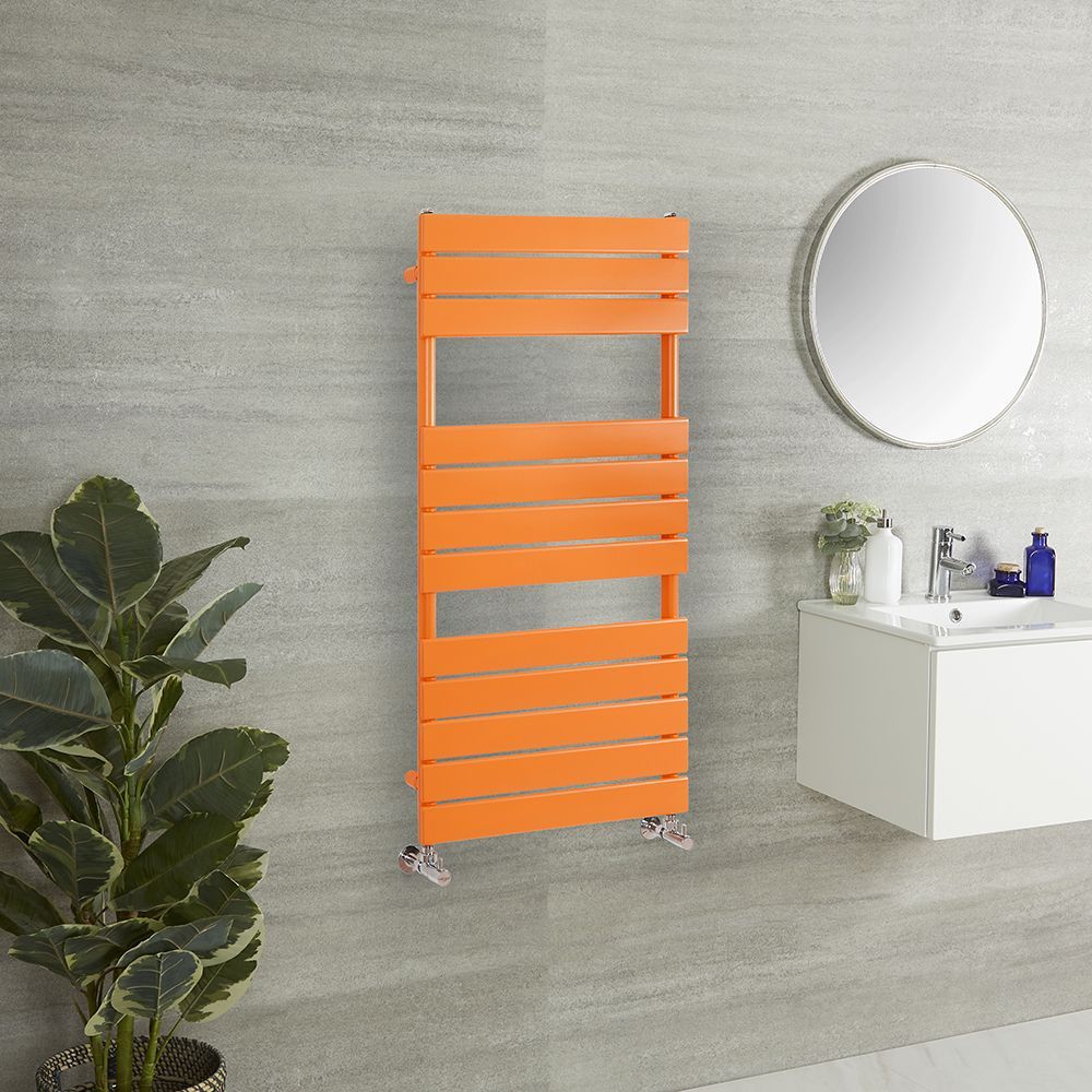 Design Handtuchheizkörper, mit flachen Heizlamellen - Größe wählbar - Orange (Sunset Orange) - Lustro
