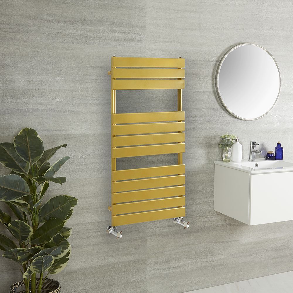 Design Handtuchheizkörper, mit flachen Heizlamellen - Größe wählbar - metallisches Gold - Lustro