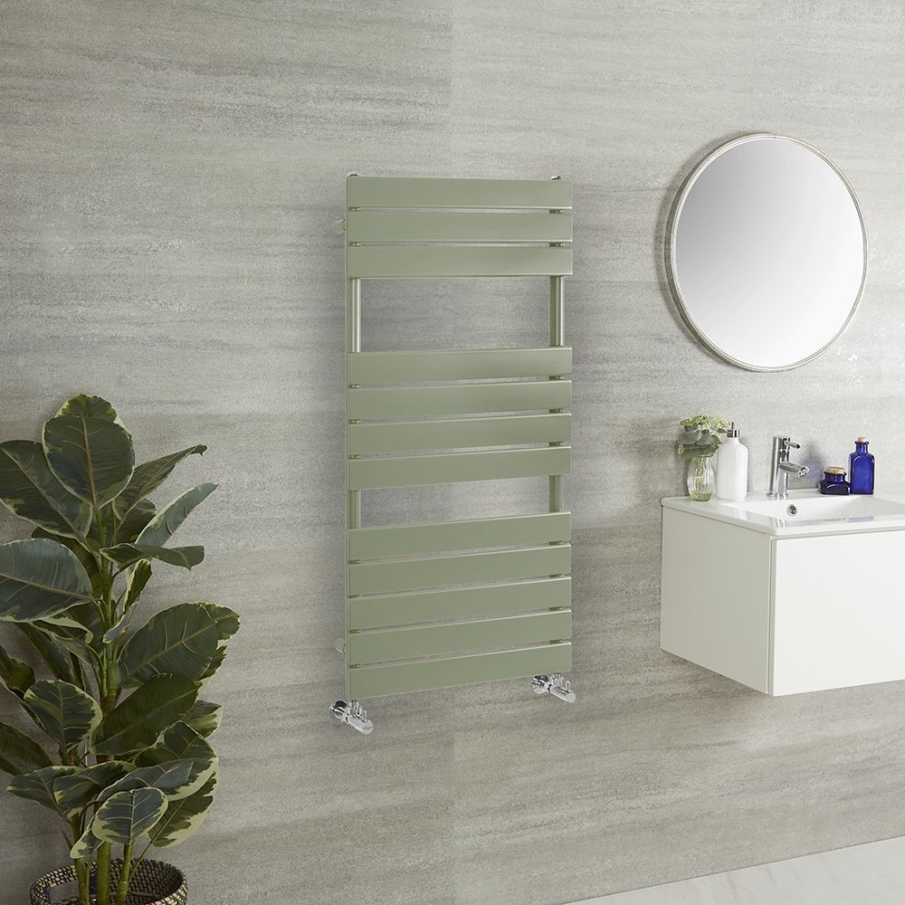 Design Handtuchheizkörper, mit flachen Heizlamellen - Größe wählbar - Grün (Sage Leaf Green) - Lustro