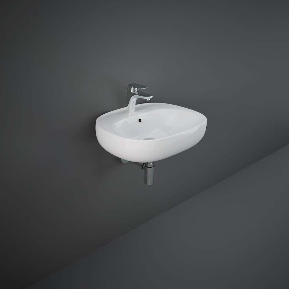 Hängewaschbecken, rechteckig abgerundet, 560mm x 440mm, 1 Hahnloch – Glanz-Weiß – RAK Illusion x Hudson Reed